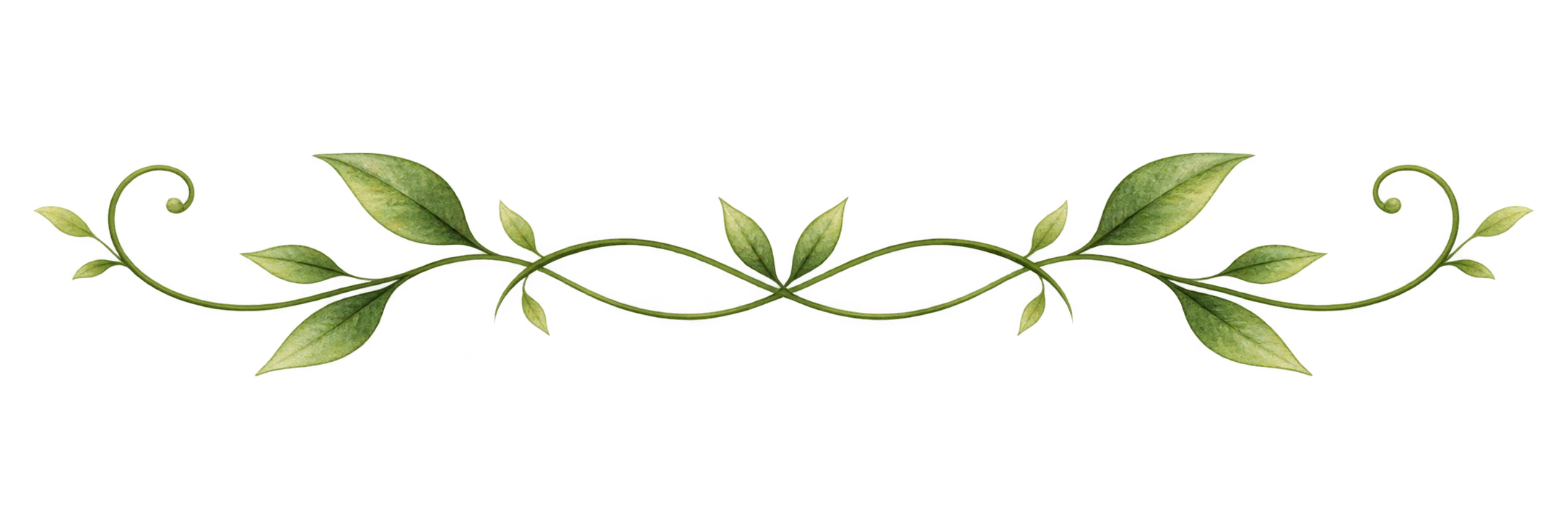 Decorative green leafy vine with curling tendrils and multiple leaves