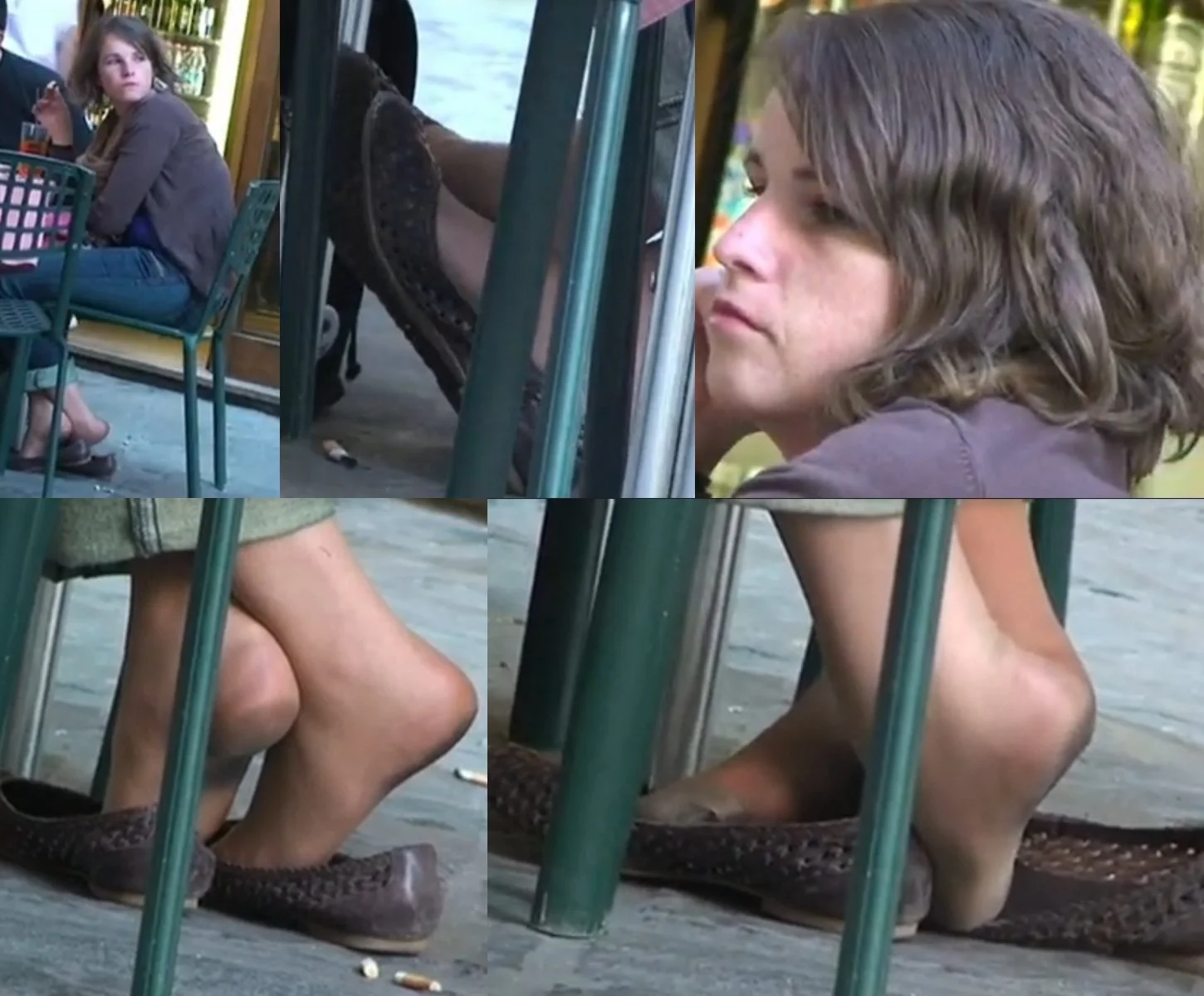 Film 370 - Candid Girl Feet, Brunette Dirty Nylon Shoeplay