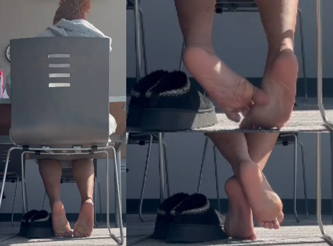 Film 288 - Candid Girl Feet, Ebony Soles Studying