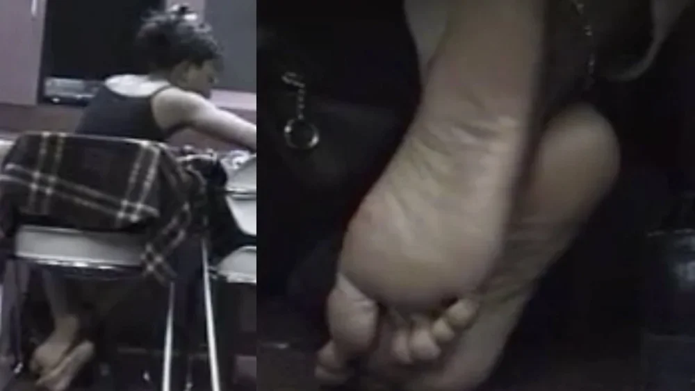 Film 44 - Candid Girl Feet, Ebony Footrubbing at Cafe