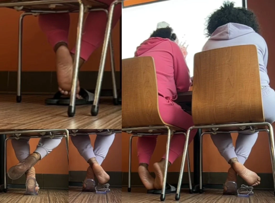 Film 289 - Candid Girl Feet, Double Ebony Lunchtime Shoeplay