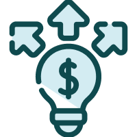 Light bulb with dollar sign and arrows pointing upward and outward