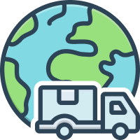 Illustration of the Earth with a delivery truck in front of it, symbolizing global shipping or delivery services.