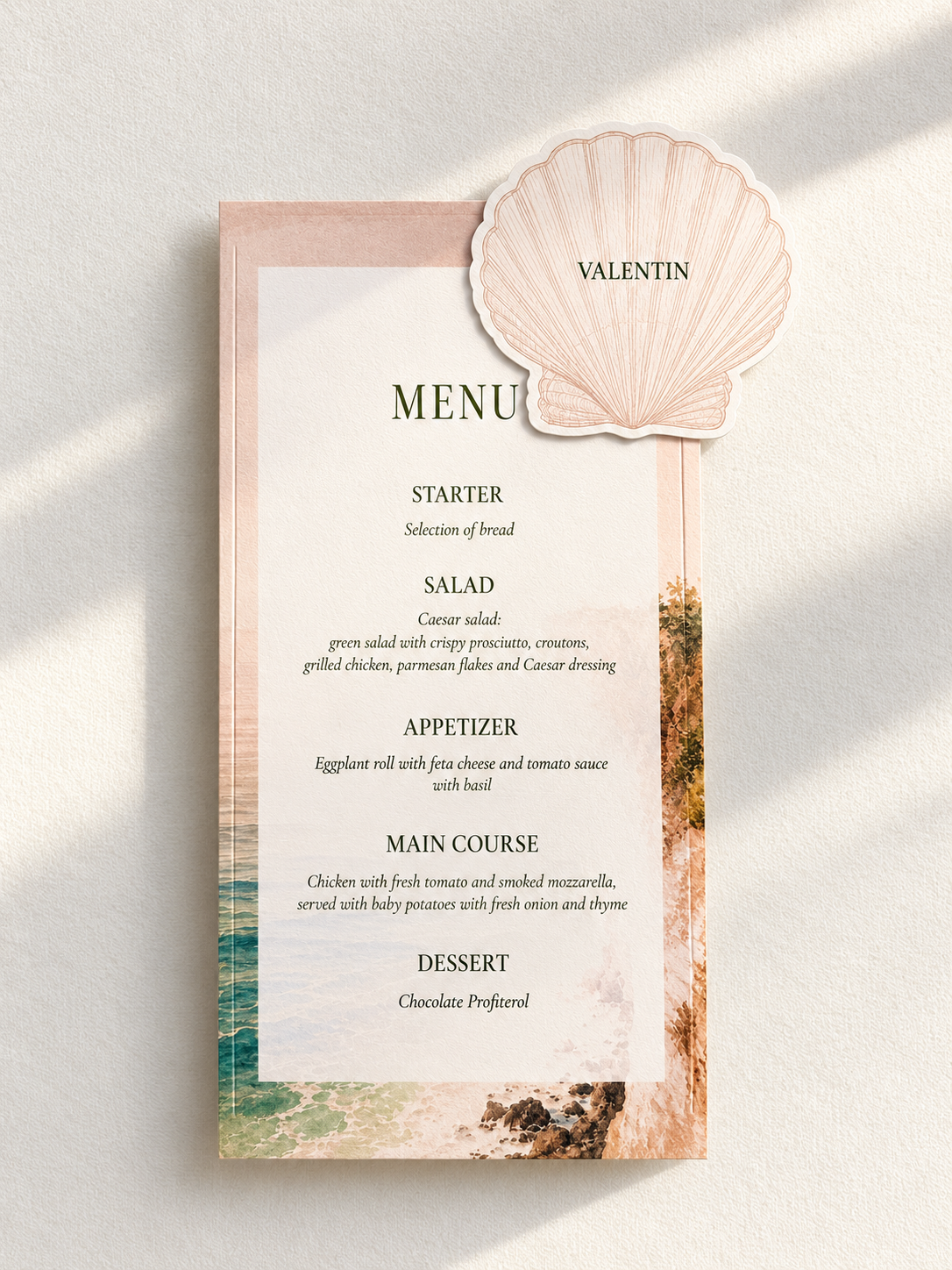 Coastal Wedding Menu with Shell Place Card.png