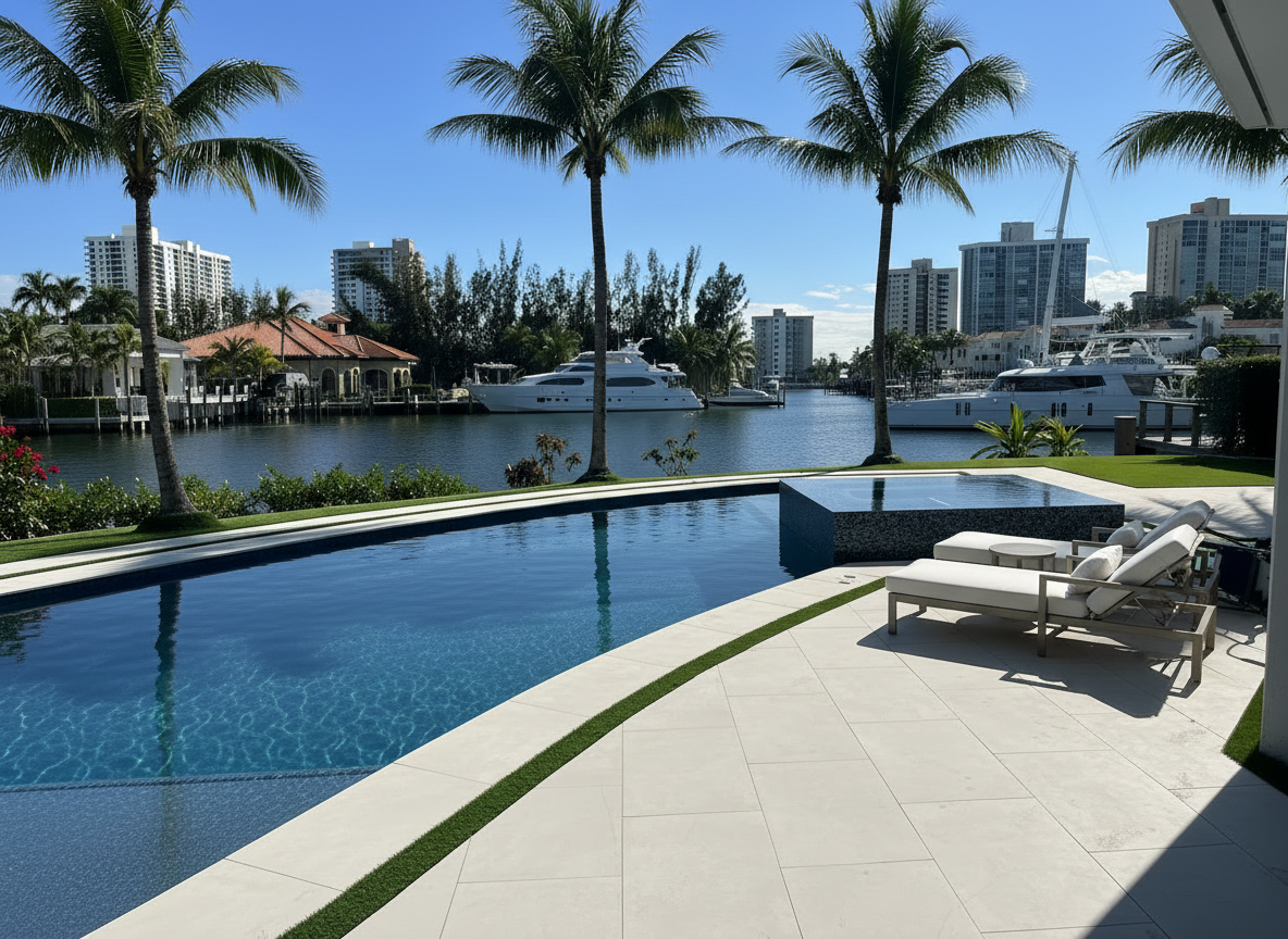 Firefly_Gemini Flash_please make me an image of a modern South Florida pool, spa, and a nice sized pool de 442274.png