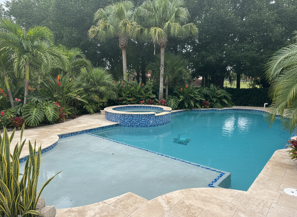 Firefly_Gemini Flash_please make me an image of a modern South Florida pool, spa, and a nice sized pool de 783333.png