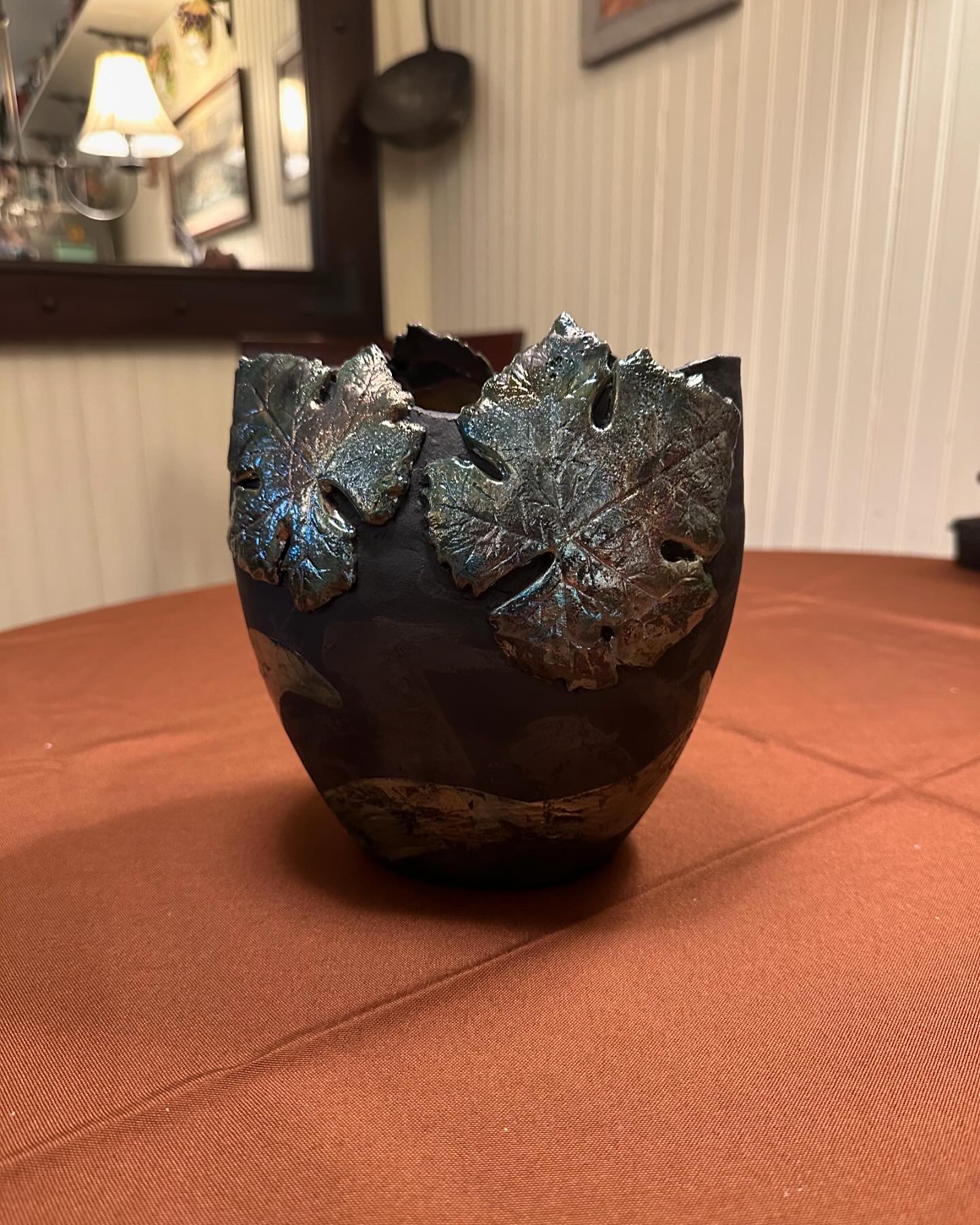 Leafy altered Raku piece - 7" ish high.