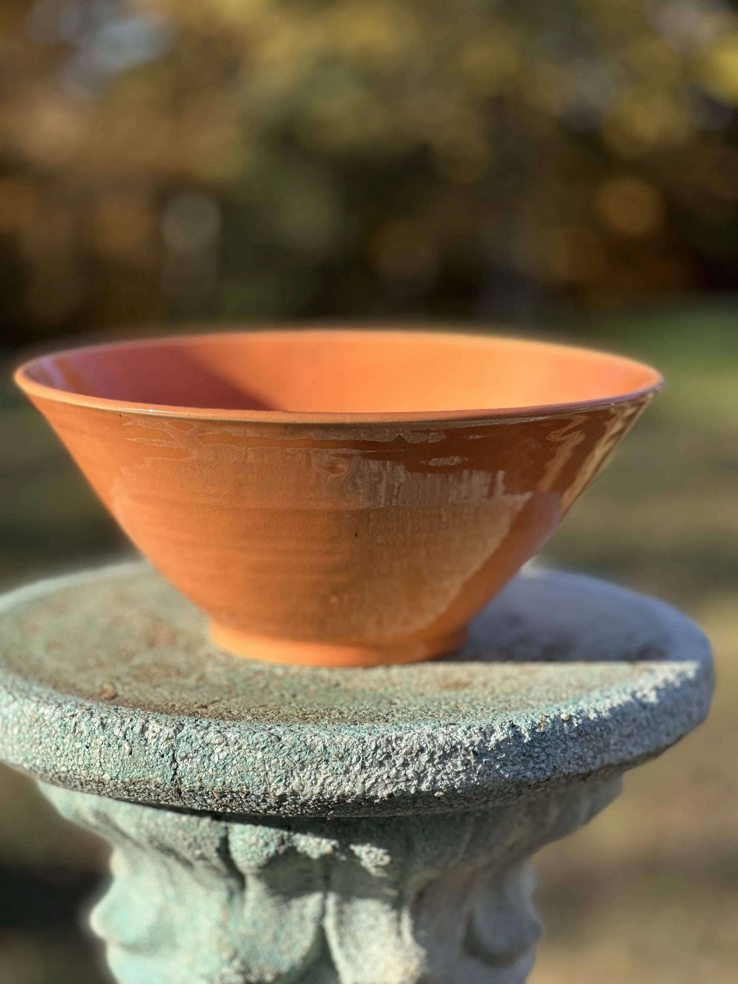 I love this color!  So cheerful.  Large bowl, 12" wide by ~7" high