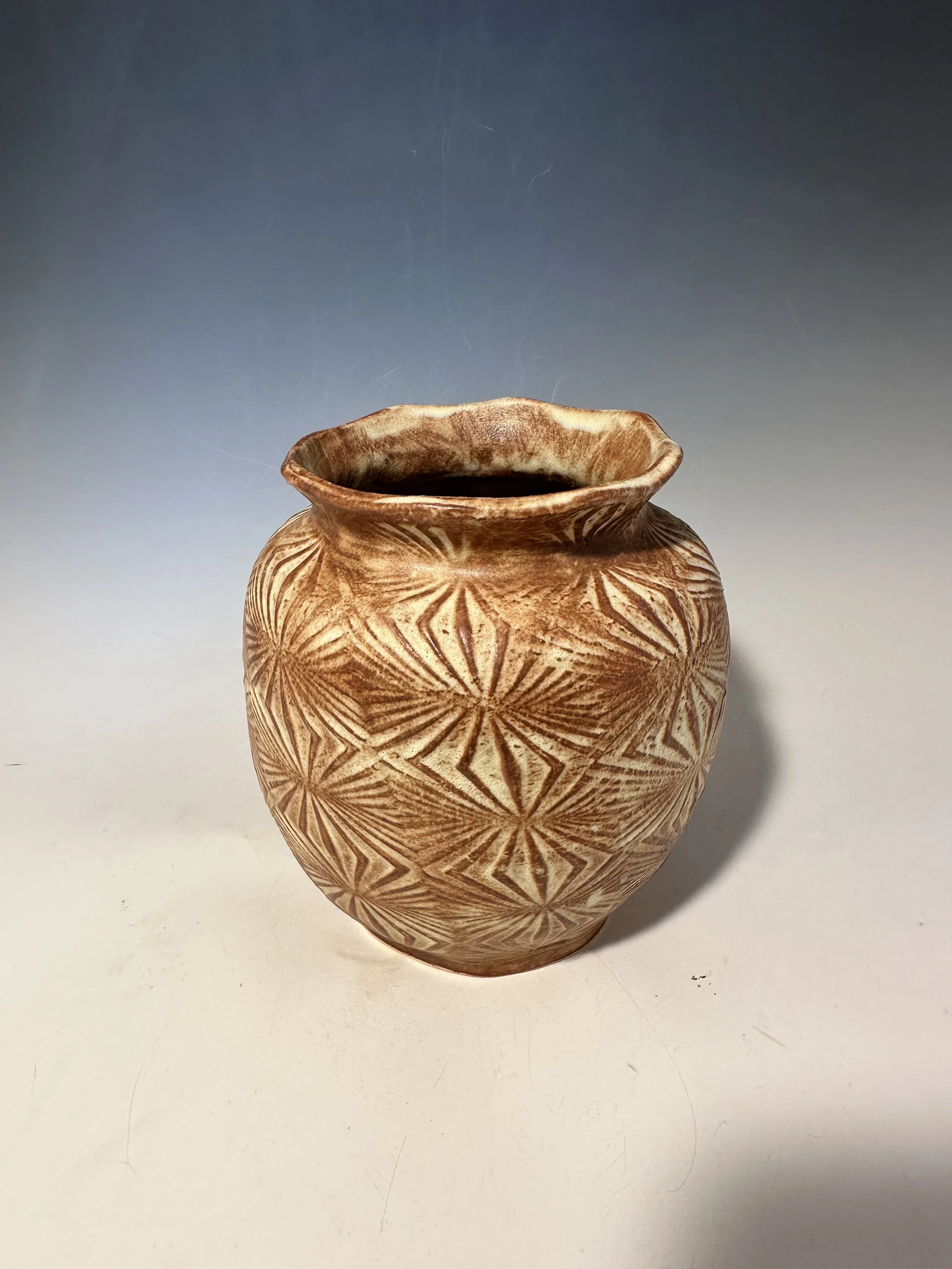 Matte, embossed vase ~7"
