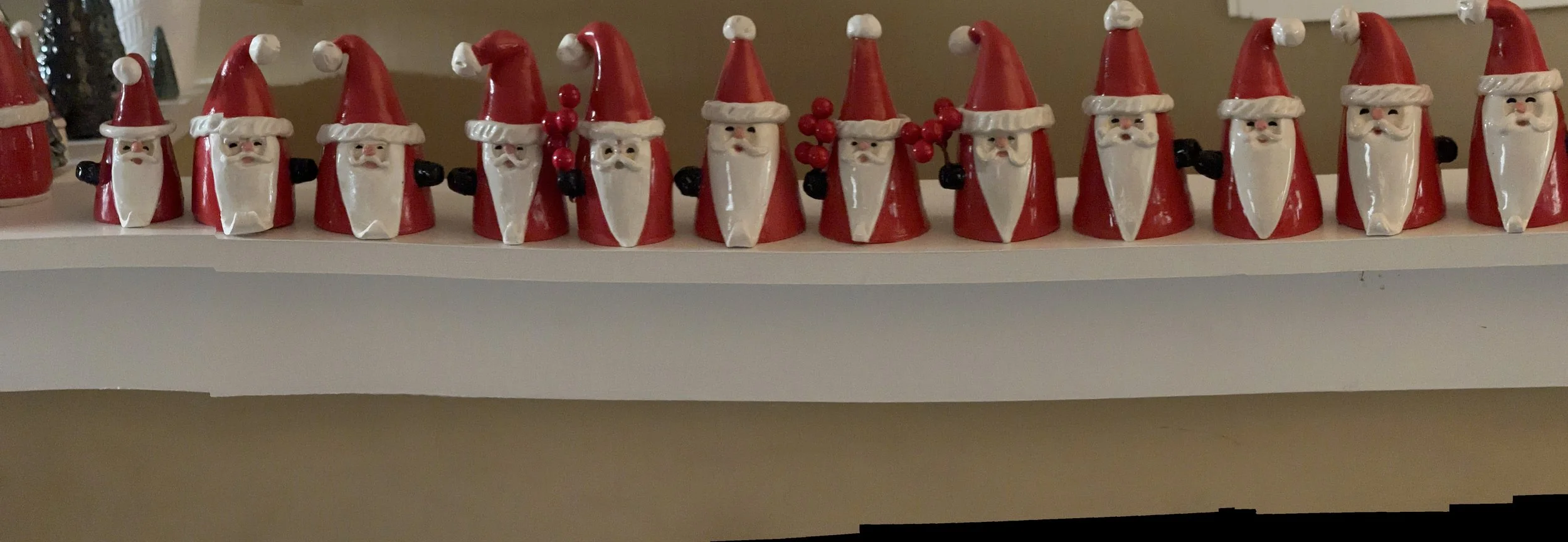 My Santa Army.  All different sizes! Ho! Ho! Ho!