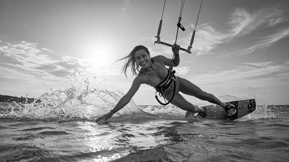 Woman kite surfing