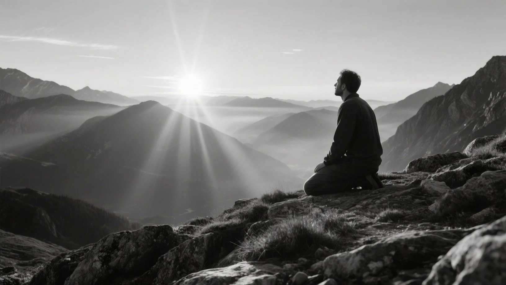 Man on top of mountain at sunrise