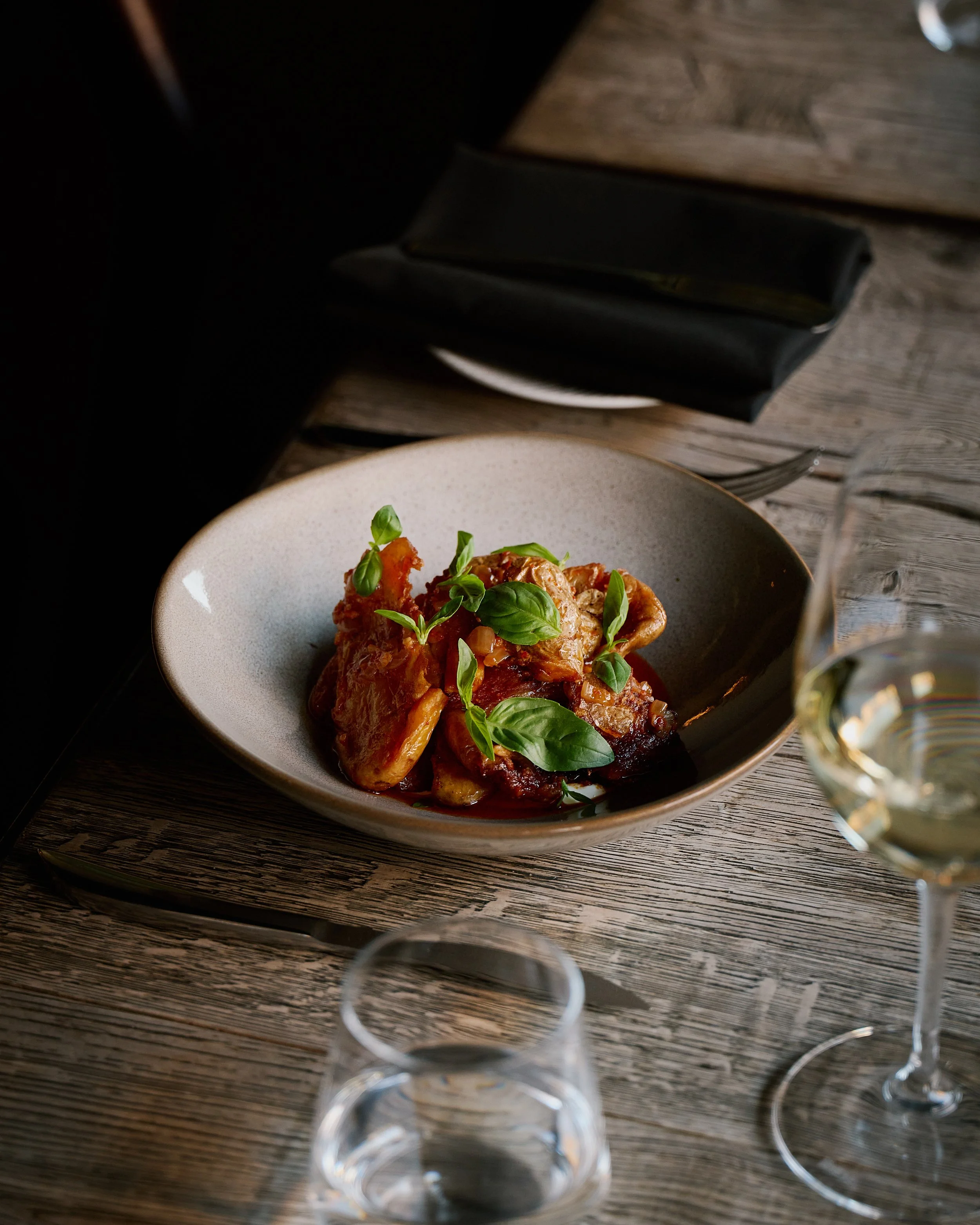 Kipfler potatoes, sour cream, nduja