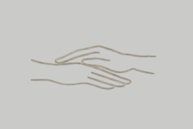 Line drawing of two hands gently touching, symbolizing connection or support.