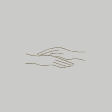 Simple line drawing of two hands providing gentle manual therapy against a plain background.