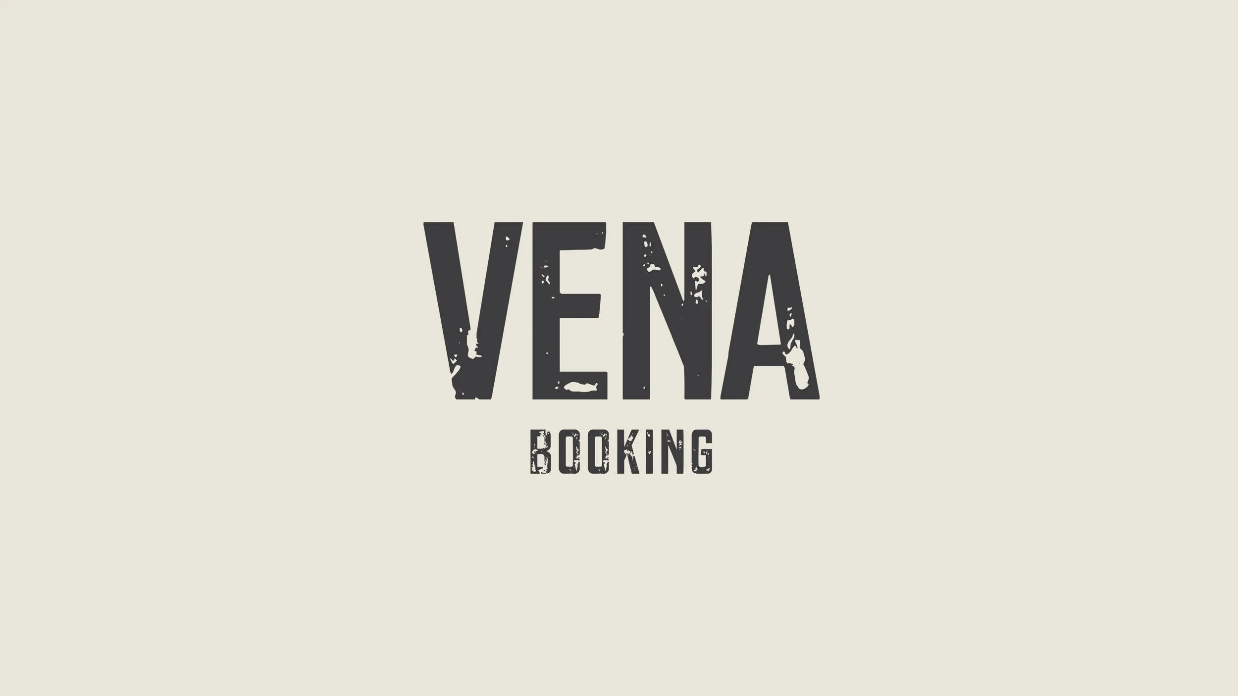 Grafik mit dem Text "VENA BOOKING" auf hellem Hintergrund, stilisierte Schrift, leicht abgenutzt wirkend.