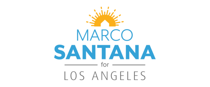 Campaign logo for Marco Santana for Los Angeles with a sunrise graphic above the name.