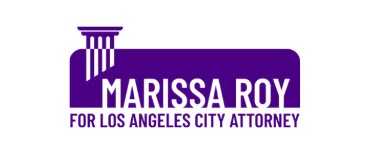 Campaign logo for Marissa Roy, running for Los Angeles City Attorney, featuring a purple courthouse pillar and text.