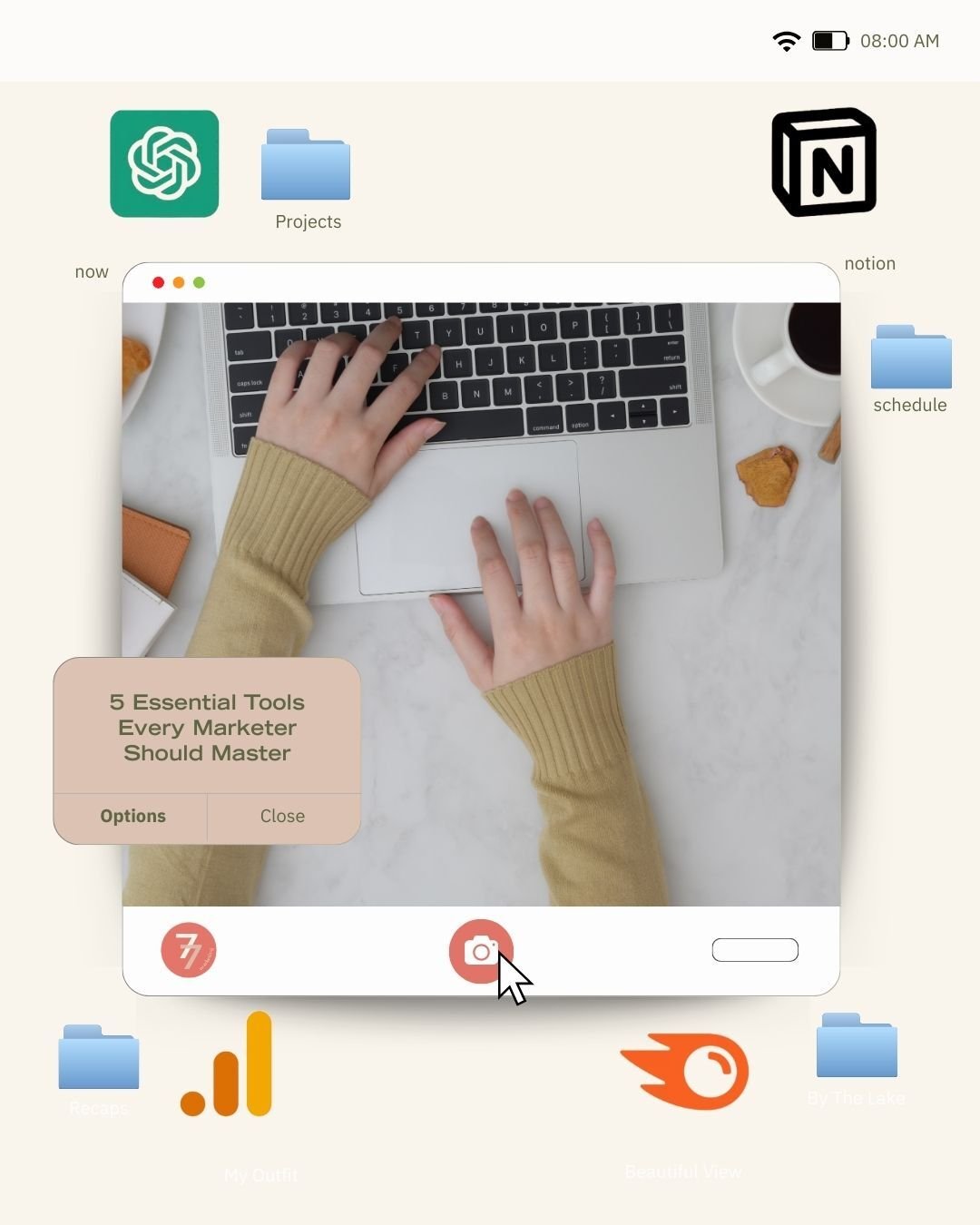 These are the 5 tools behind consistent marketing.
Not trends. Not hacks. Tools you&rsquo;ll actually use every week.

 &bull; ChatGPT for ideas and copy.
 &bull; Notion for planning and organization.
 &bull; Google Analytics 4 for data.
 &bull; Canv