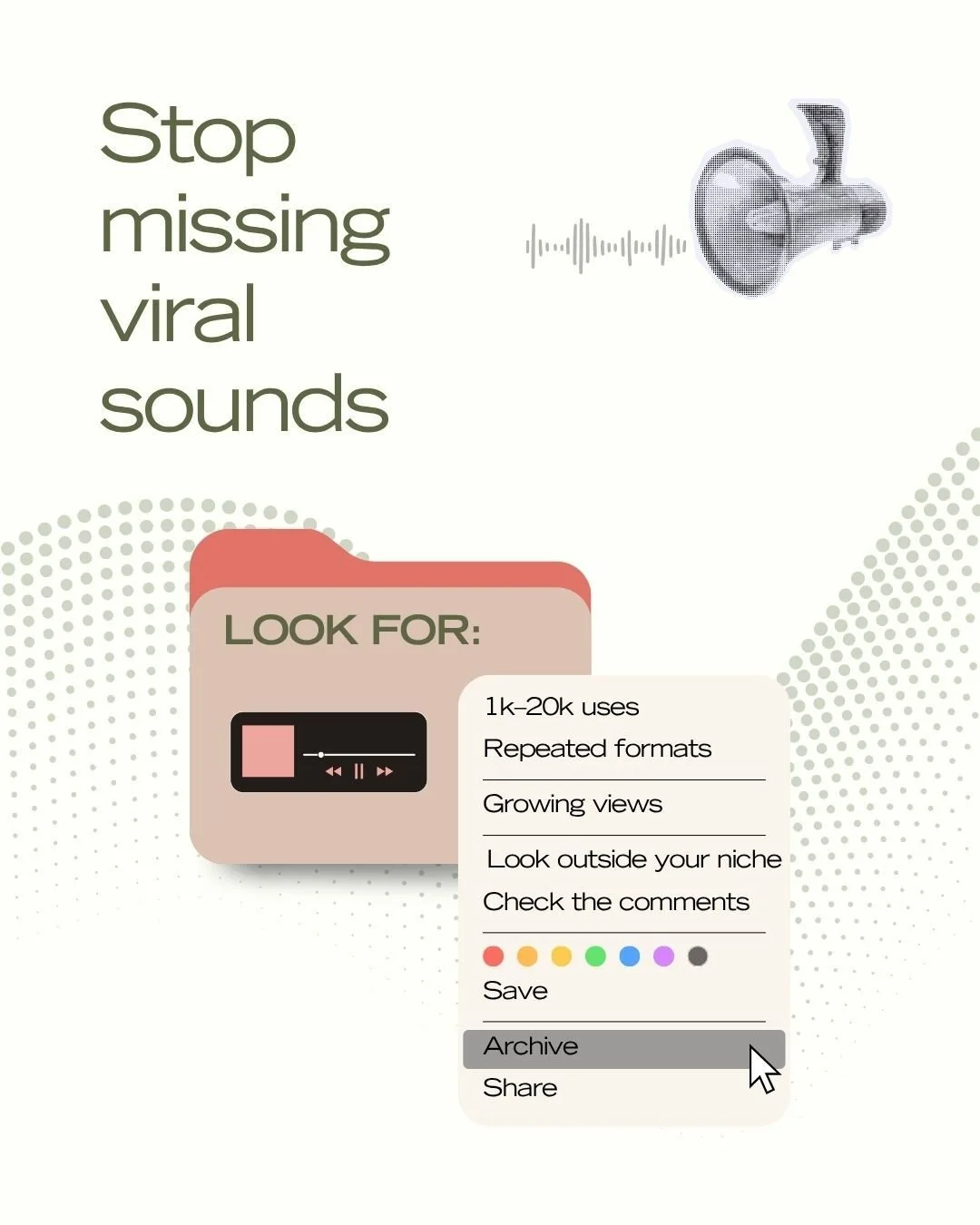 Most people find trends when they&rsquo;re already saturated.

They open Reels,
see a sound everywhere,
and think that&rsquo;s the moment to use it.

It&rsquo;s not.

By then, you&rsquo;re competing with thousands of videos.

Here&rsquo;s how to catc