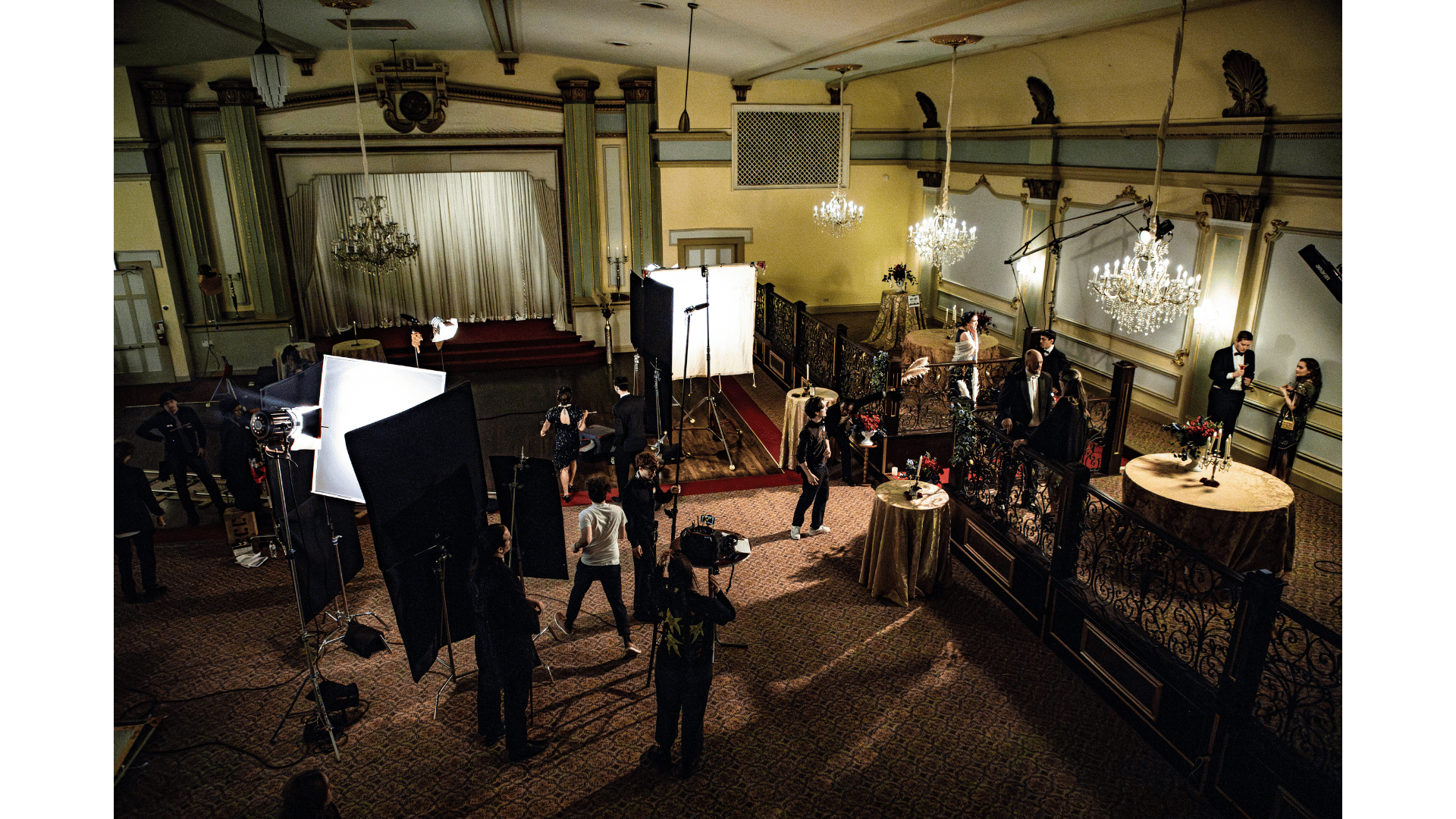 Birds eye view of the crew working 