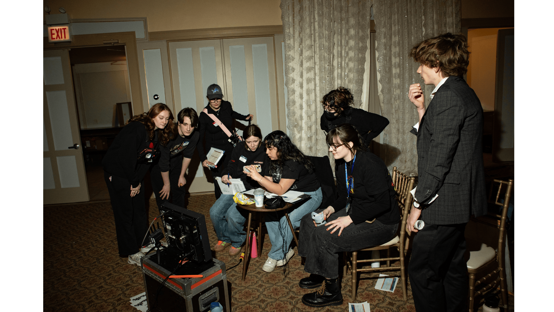 HOD's looking at monitor before a take