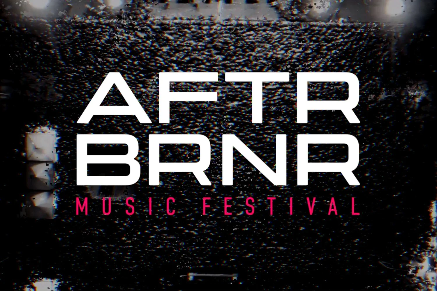 Promotional graphic for the After Brnr Music Festival featuring stylized white text on a grunge black background with pink text for the festival name.