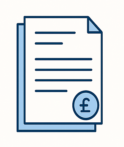 Simple illustration of financial documents with a pound currency symbol.