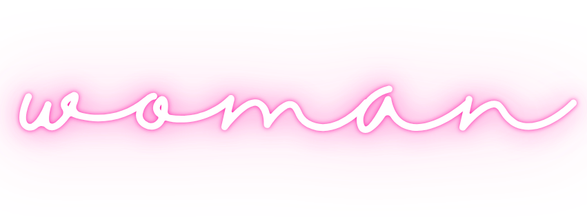 Pink background with the word "woman" written in white cursive text