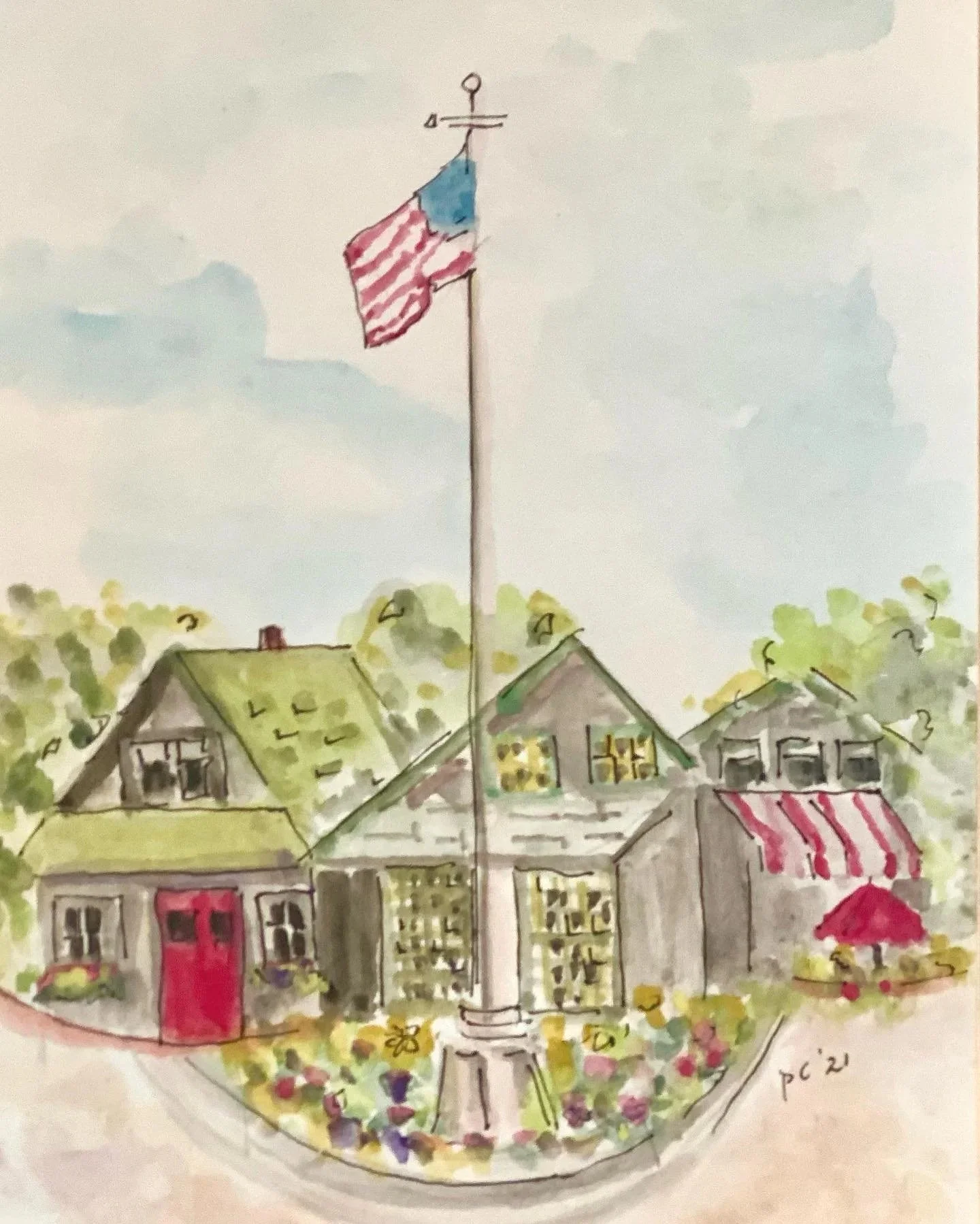 "Sconset Center"

5 in x 7 in, watercolor on paper. SOLD.