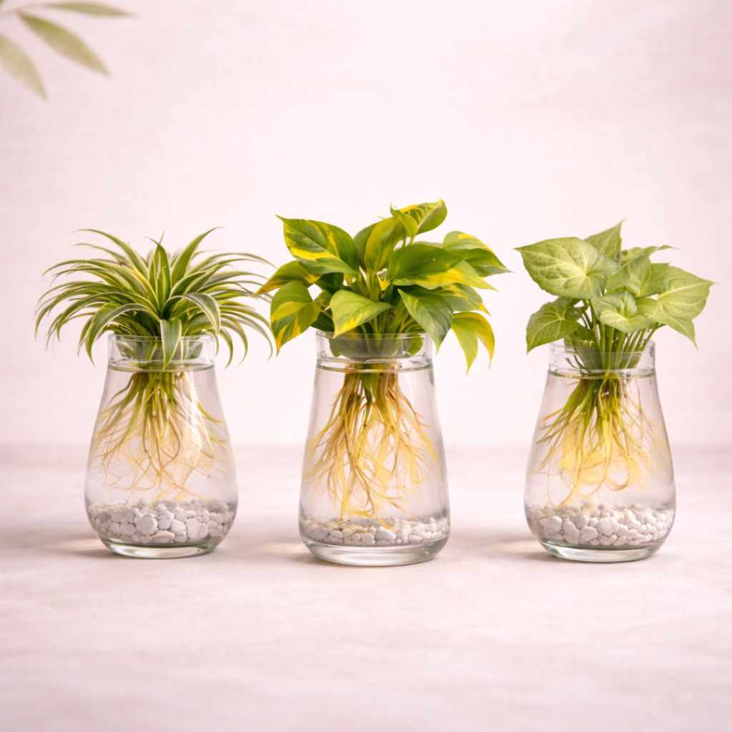 Hydroponic Plant Trio in Glass Containers