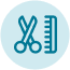 Icon of a pair of scissors and a ruler, representing cutting and measuring tools.