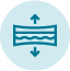 Icon of a downward arrow with a layered wave pattern above it.