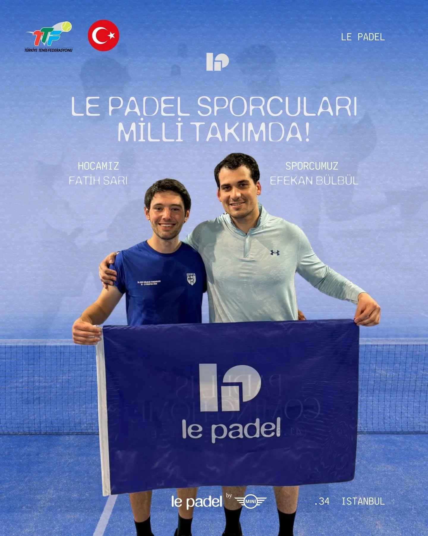 Le Padel sporcuları Milli Takım&rsquo;da! 🇹🇷

Sporcumuz Efekan B&uuml;lb&uuml;l ve hocamız Fatih Sarı&rsquo;yı bu b&uuml;y&uuml;k başarıları i&ccedil;in y&uuml;rekten tebrik ediyoruz.

Le Padel ailesi olarak gururluyuz, heyecanlıyız ve t&uuml;m g&u