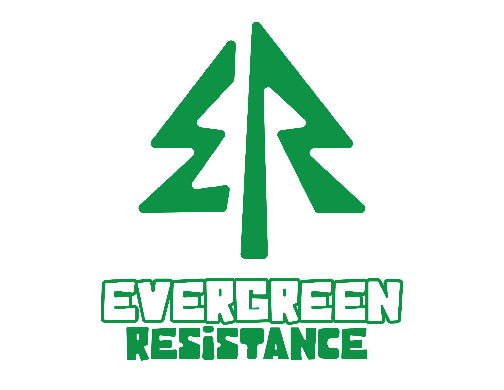 A green outline of a pine tree with the words 'Environmental Resistance' in green beneath it.