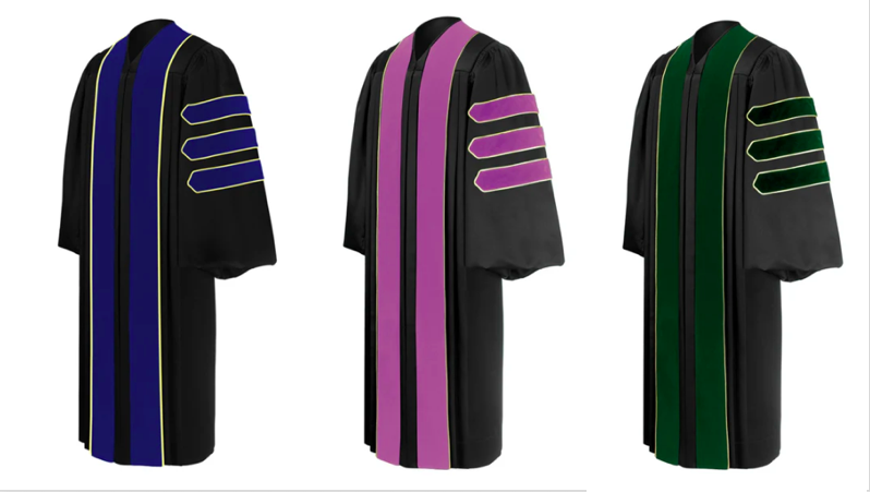 Regalia for PhD, DMD, and MD graduates