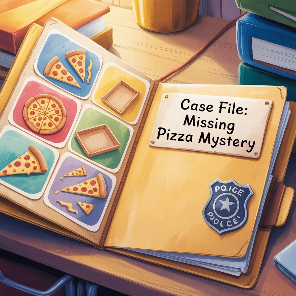 🕵️ Case File #001: The Curious Pizza Crumbs 🍕🔍

Every great detective knows that even the smallest clue can solve the biggest mystery.

A trail of pizza crust crumbs...
A mysterious magnifying glass...
A missing slice...

Sounds like a job