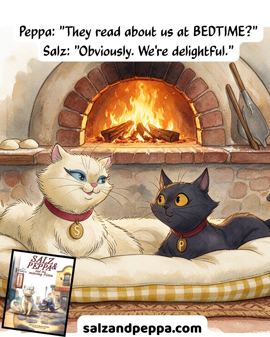 Peppa has just discovered that children read about their adventures at BEDTIME.

He is delighted.

Salz is pretending this is completely normal and absolutely not a big deal. ❤️

Spoiler: She is also delighted.

📚 *Salz &amp; Peppa: The Missing Pizz