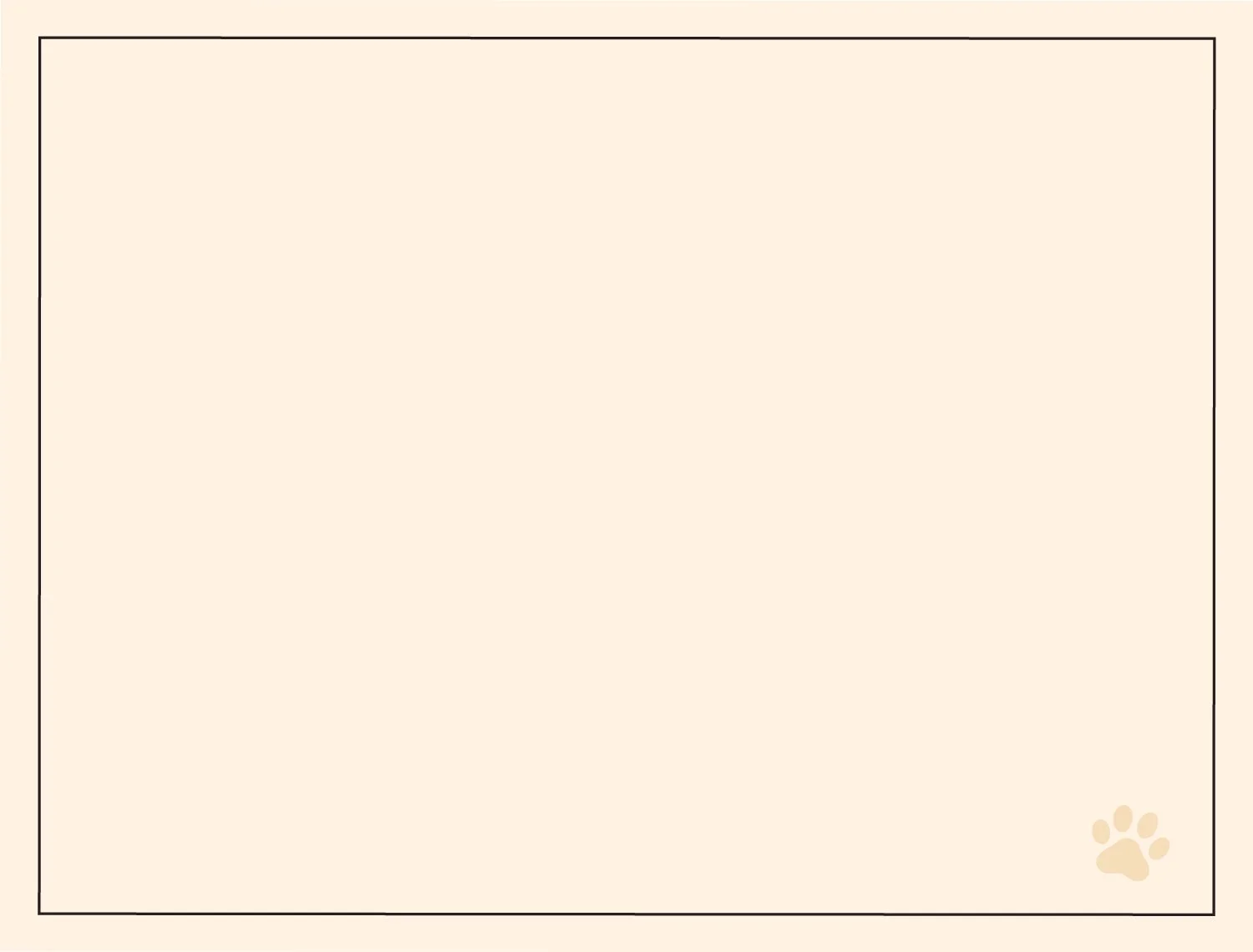 Blank beige background with a small paw print in the bottom right corner.
