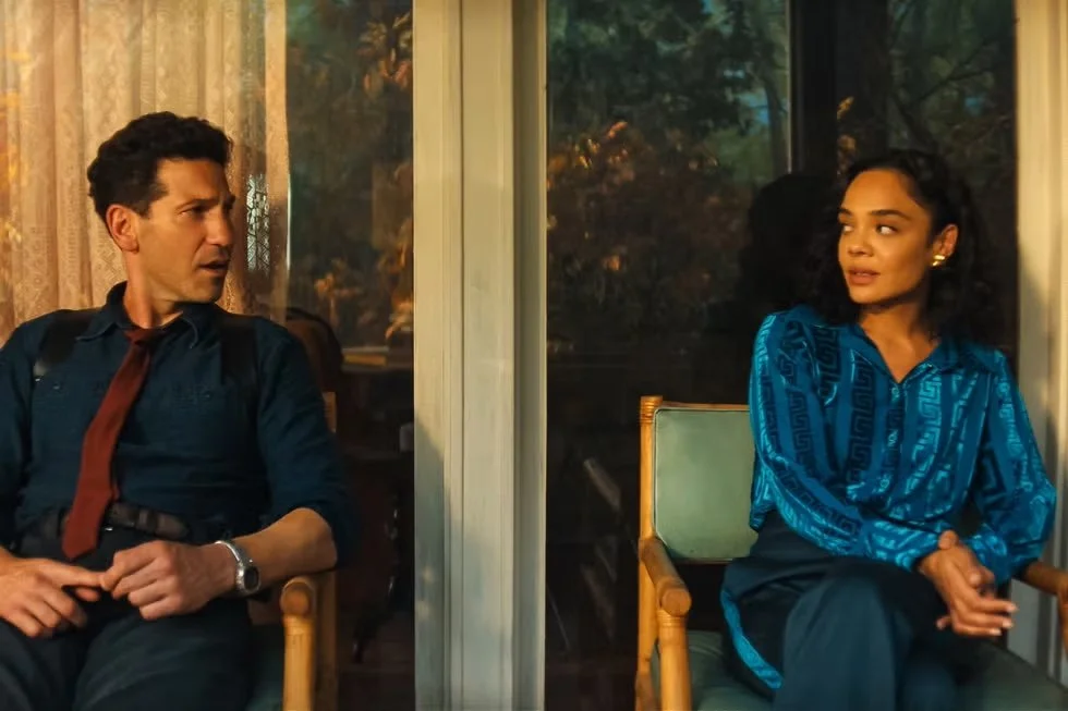 Anna Andrews blue blouse, His & Hers, Netflix, The Sectional