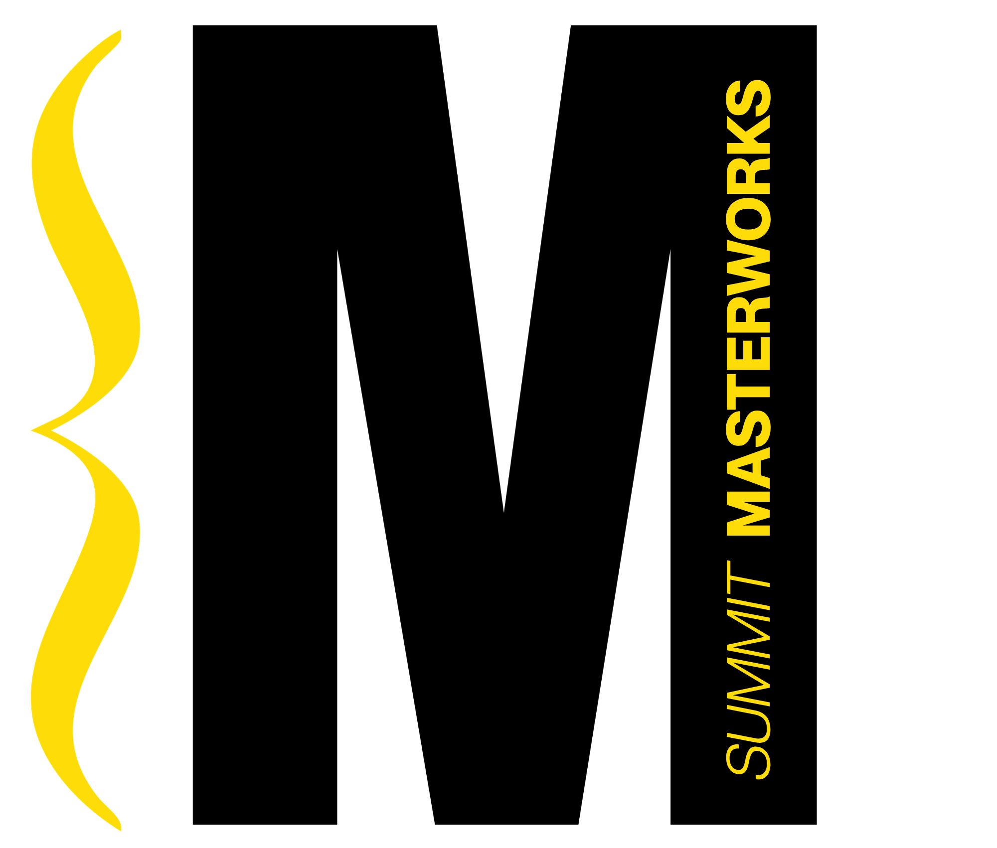 Logo for Summit Masterworkworks, with black background, yellow wave-like design on left, and yellow text reading 'Summit Masterworkworks' on the right.