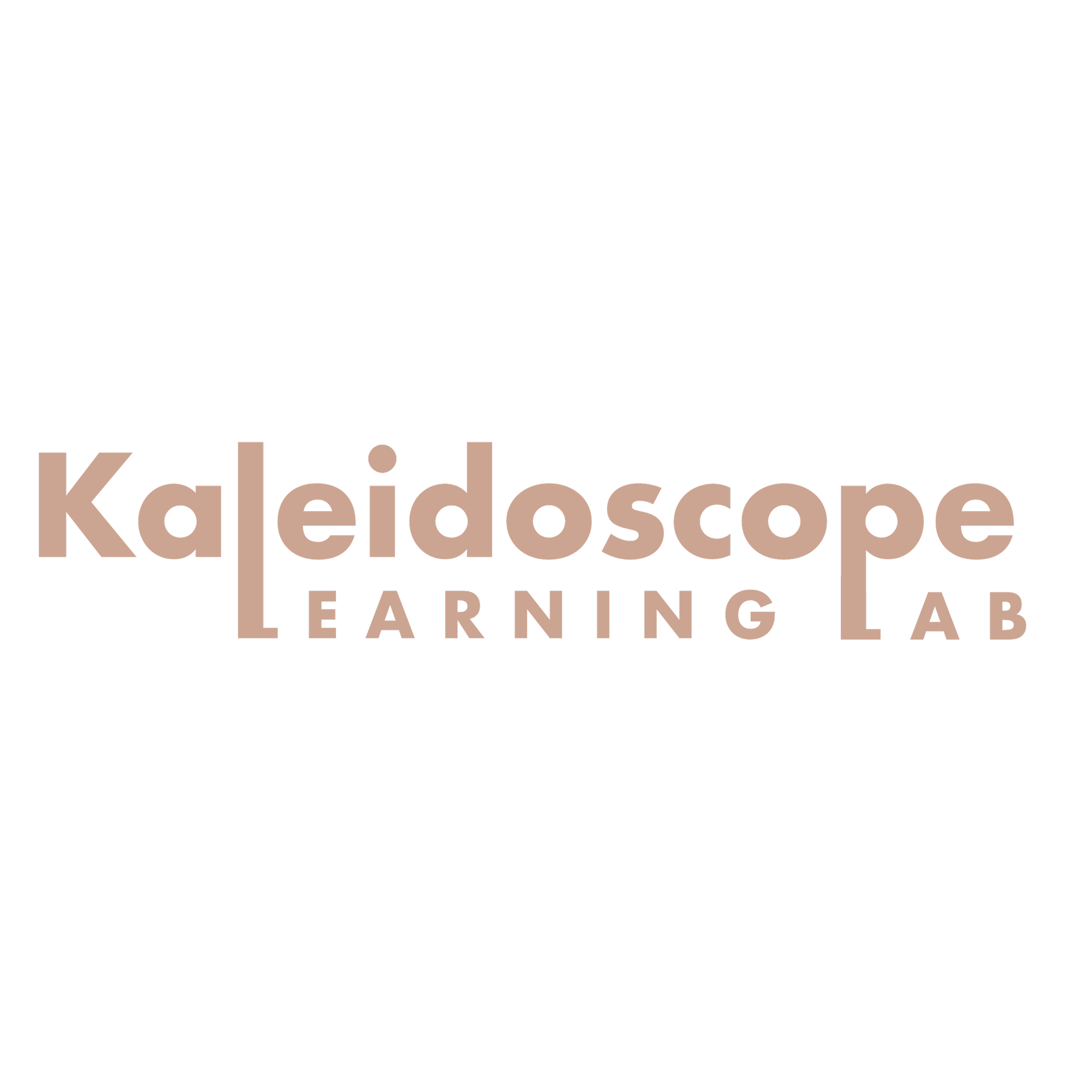Logo for Kaleidoscope Learning Lab with stylized words in shades of beige on a black background.