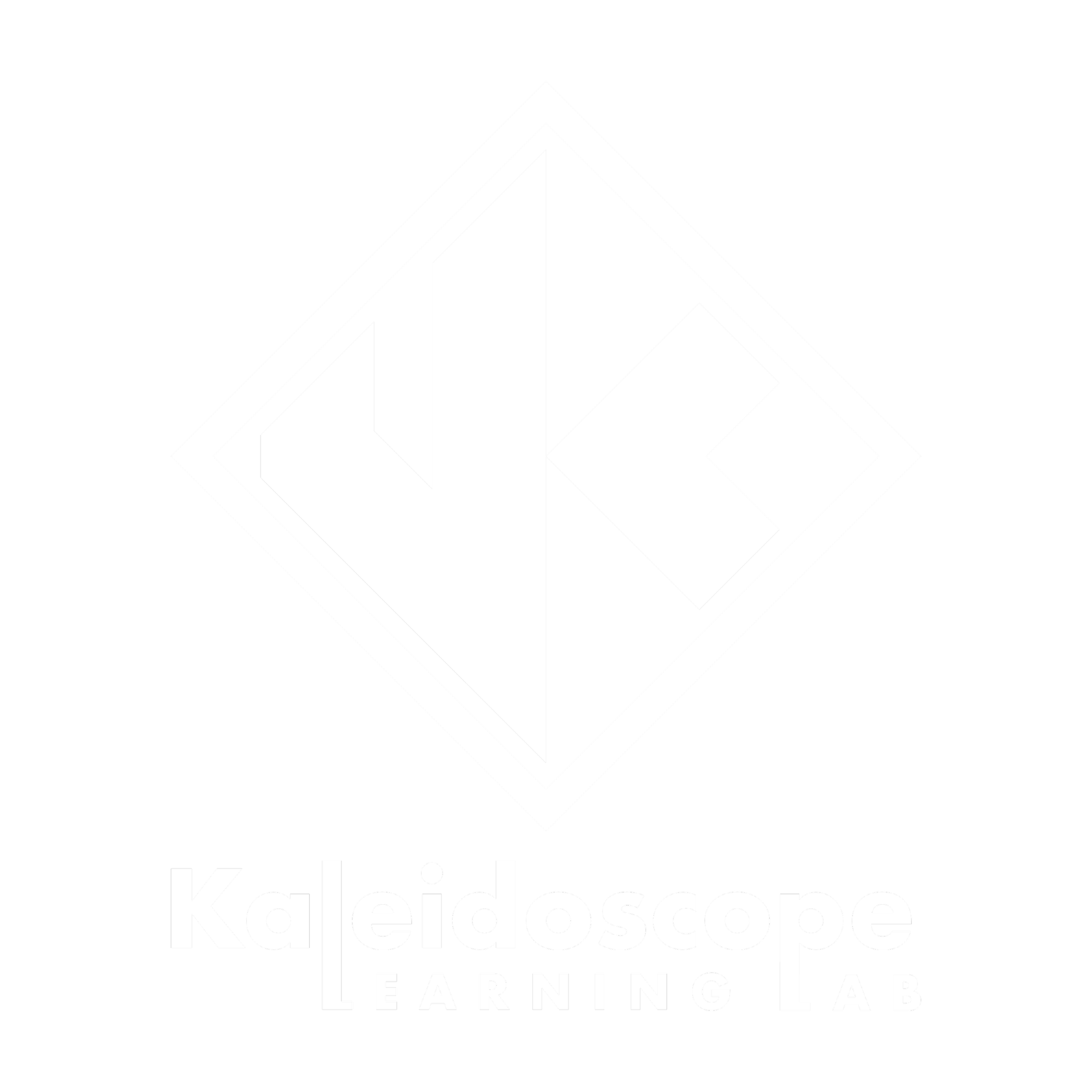 Black background with a white geometric logo and the text 'Kaleidoscope Learning Lab' beneath it.