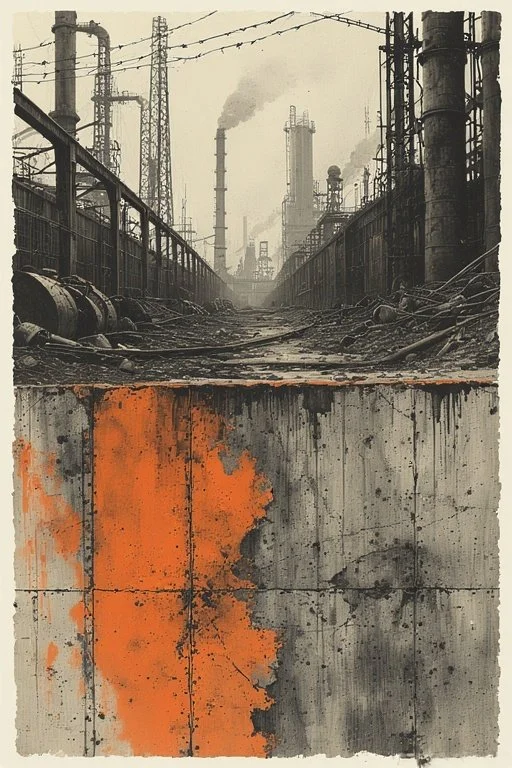 Rusted Wall with factory behind