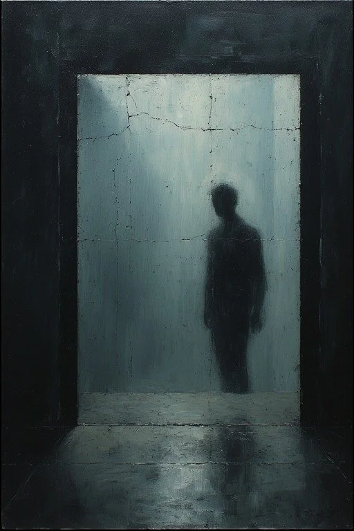 Shadow figure behind glass