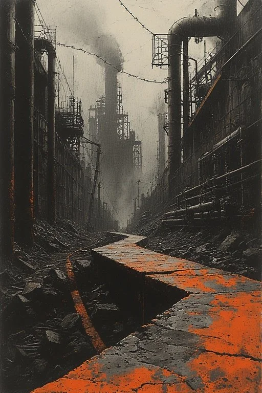 Factory with rust walkway