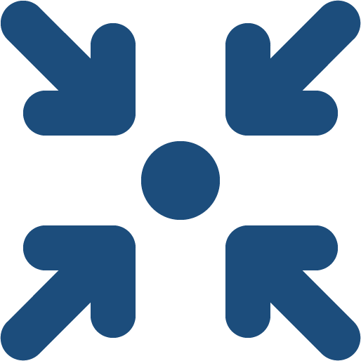 Blue icon of four arrows pointing inward toward a central circle.
