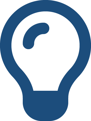 Icon of a lightbulb in dark blue color representing an idea or illumination.