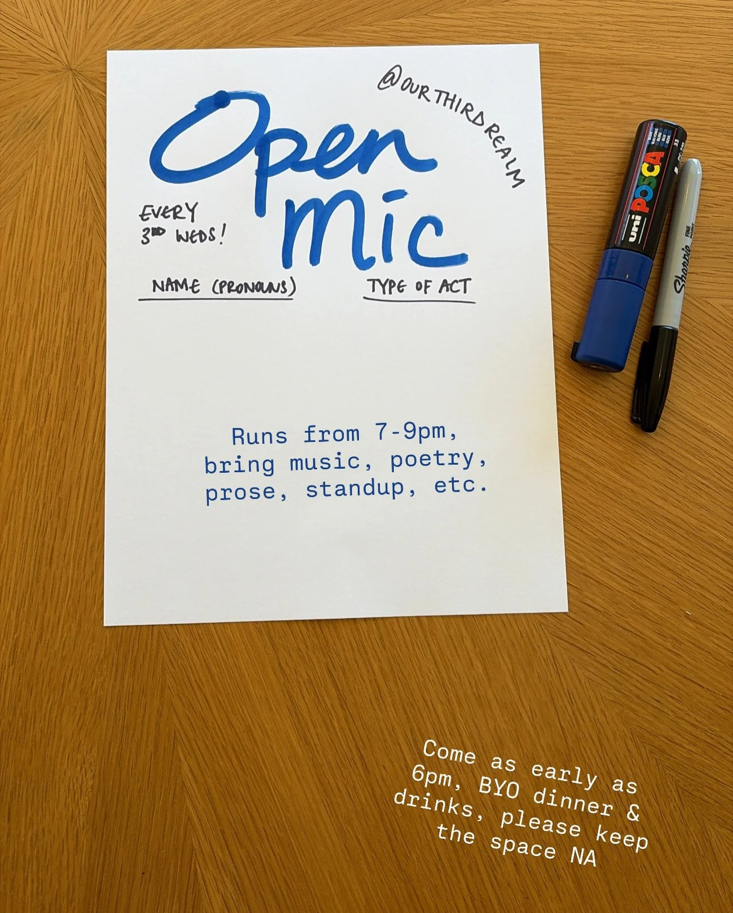 Open mic tonight at Third Realm, and every 3rd Wednesday. Free to the community, always!

Bring music, poetry, prose, standup material, really anything is welcome. The open mic runs from 7-9pm and you&rsquo;re welcome to come as early as 6pm if you&r