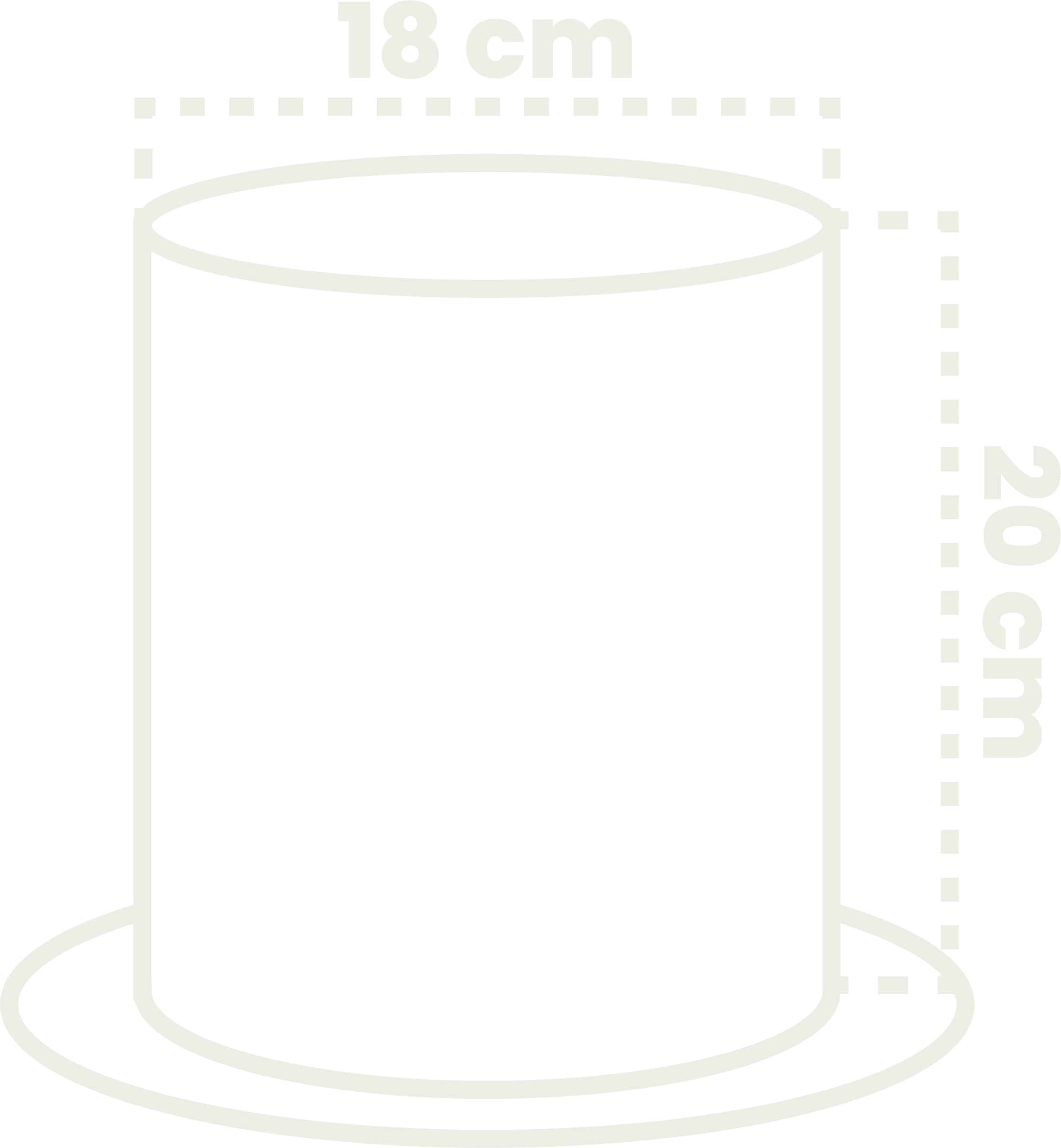 Line drawing of a transparent cylindrical container with dimensions of 18 cm in diameter and 20 cm in height.